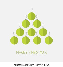 Christmas ball set in shape of triangle fir tree. Merry Christmas. White background. Isolated. Flat design style. Vector illustration.