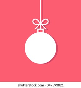 Christmas ball with shadow isolated on red background. Christmas card. Minimal Christmas abstract background. Vector illustration.