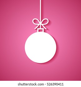 Christmas ball with shadow isolated on red background. Christmas greeting card. Minimal Christmas abstract background. Vector illustration.