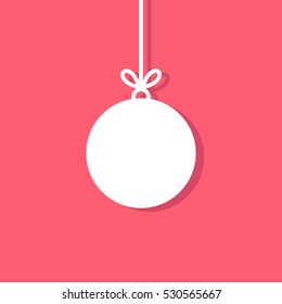 Christmas ball with shadow isolated on red background. Minimal Christmas abstract background. Christmas greeting card. Vector illustration. Eps10