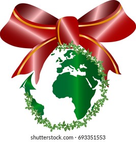 Christmas ball in the shape of planet Earth with protection of the environment and ecology
