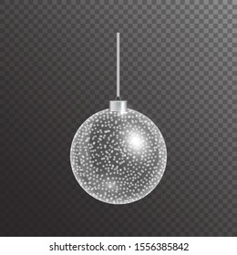 Christmas ball with shiny silver lights on a transparent background. Colorful element of New Year's decor.