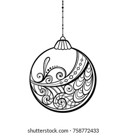 Christmas ball. Silhouette with a lace pattern. Vector illustration.