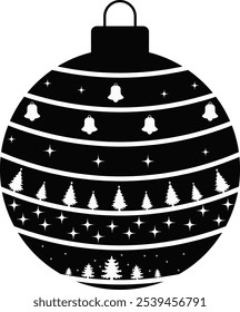 Christmas Ball Silhouette on White Background. Happy New Year 2025. Isolated Vector Illustration.