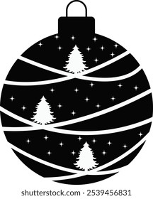 Christmas Ball Silhouette on White Background. Happy New Year 2025. Isolated Vector Illustration.