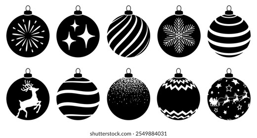 Christmas ball silhouette set, New year toy decoration, Christmas bauble icons