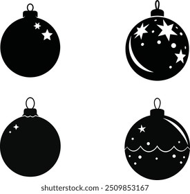 Christmas Ball silhouette set, Christmas ornament silhouette vector art