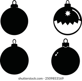 Christmas Ball silhouette set, Christmas ornament silhouette vector art