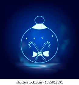 Christmas ball smoke effect neon icon. Cristmas decoration vector illustration isolated on blue.Vector neon icon illustration