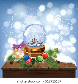 Christmas ball with snow, decorating New Year, vector illustration