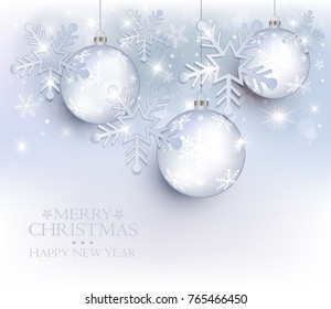 Christmas ball snow flake star blue vector, Merry Christmas, greeting card