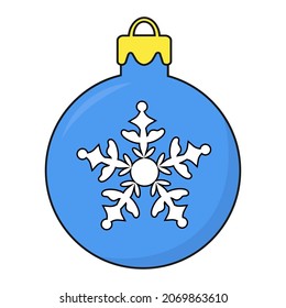 Christmas ball with snowflake. Cute cartoon christmas toy isolated on white background. Winter symbol. Christmas or New Year design element for decoration, poster, education card, banner. Flat style.