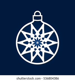 Christmas ball with snowflake inside. Laser cutting template for greeting cards, interior elements, wood carving, paper cutting, scrapbooking. Image suitable for laser cutting, plotter cutting etc.