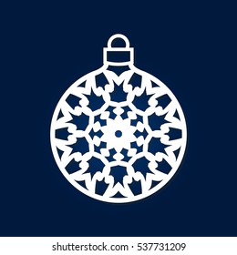 Christmas ball with snowflake inside. Laser cutting template for greeting cards, interior elements, wood carving, paper cutting, scrapbooking. Image suitable for laser cutting, plotter cutting etc.