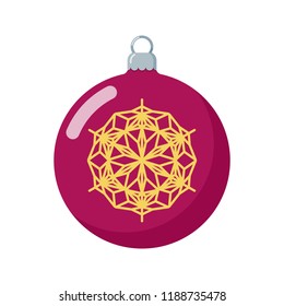 Christmas ball with snowflake isolated on white background. Element for your Merry Christmas design. Flat style vector illustration