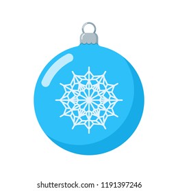 Christmas ball with snowflake isolated on white background. Element for your Merry Christmas design. Flat style vector illustration