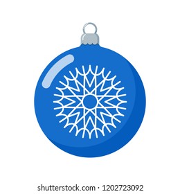 Christmas ball with snowflake isolated on white background. Element for your Merry Christmas design. Flat style vector illustration