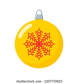 Christmas ball with snowflake isolated on white background. Element for your Merry Christmas design. Flat style vector illustration