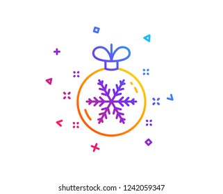 Christmas ball with snowflake line icon. New year tree decoration sign. Gradient line button. Christmas ball icon design. Colorful geometric shapes. Vector