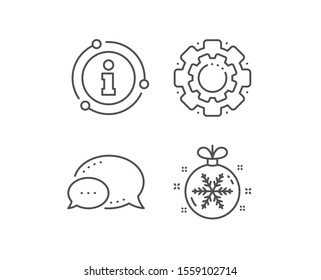 Christmas ball with snowflake line icon. Chat bubble, info sign elements. New year tree decoration sign. Linear christmas ball outline icon. Information bubble. Vector