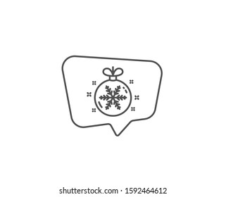 Christmas ball with snowflake line icon. Chat bubble design. New year tree decoration sign. Outline concept. Thin line christmas ball icon. Vector