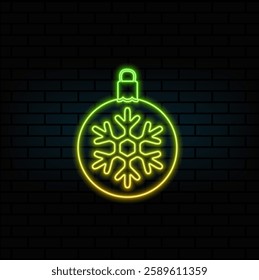 Christmas ball with snowflake. Christmas and New Year design element in flat style. neon style.