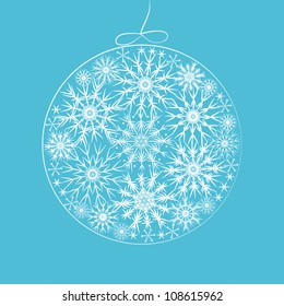 Christmas ball in snowflake pattern card, vector