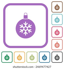 Christmas ball with snowflake simple icons in color rounded square frames on white background