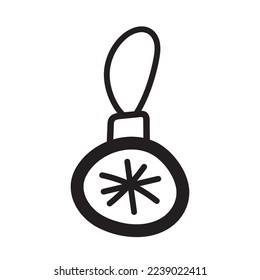 Christmas ball with snowflake in style of doodle. Vector isolated image for use in festive design