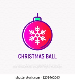 Christmas ball with snowflake thin line icon. Modern vector illustration.
