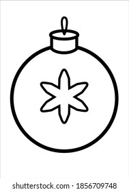 Christmas ball with snowflake - vector linear illustration for coloring. Christmas tree decorations - rasskraska or logo. New Year's picture. Outline.