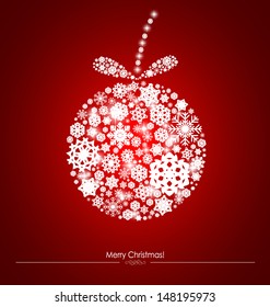 Weihnachtsball mit Schneeflocken-Hintergrund, Vektorgrafik.