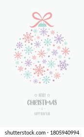 Christmas ball with snowflakes. Concept of Xmas background with wishes. Vector
