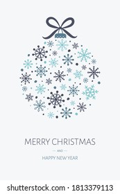 Christmas ball with snowflakes. Design of Xmas greeting card. Vector