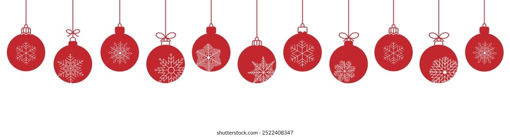 Bola de la Navidad con el icono de la línea de los copos de nieve. Conjunto de bolas de Navidad simples aisladas en el fondo blanco. Decoración navideña. Navidades y Anuncio sin costuras de año Nuevo o borde.