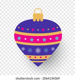 Balón de Navidad con patrón de copos de nieve aislados en fondo blanco.  Navidad y Feliz Año Nuevo. Ilustración del vector