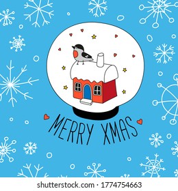 Navidad. Balas y copos de nieve. Cartel o cartel en formato cuadrado.