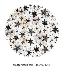 Christmas ball of snowflakes and stars. Magical christmas motif.