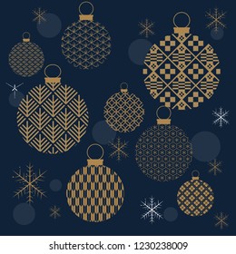 Christmas ball and snowflakes template card vector in Japanese pattern style background.