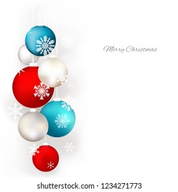 Christmas ball. Snowflakes. Vector background. White. Red. Blue.