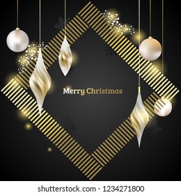 Christmas ball. Snowflakes. Vector background. White. Gold. Christmas decorations. Dark backdrop.
