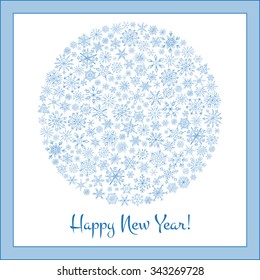 Christmas ball of snowflakes vector illustration greeting card. Happy New Year Greeting Card. Doodle ethnic stylized design.