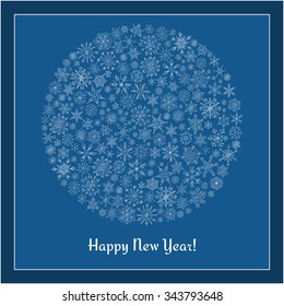 Christmas ball of snowflakes vector illustration greeting card. Happy New Year Greeting Card. Doodle ethnic stylized design.