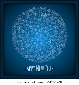 Christmas ball of snowflakes vector illustration greeting card. Happy New Year Greeting Card. Doodle ethnic stylized design.