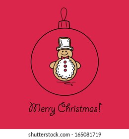 Christmas ball with snowman. Vector illustration. You can use it  for design of greeting card.