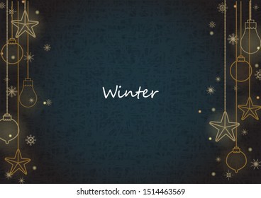 Christmas ball and star decoration with snowflake on navy blue background vector for decoration on Christmas holiday event.