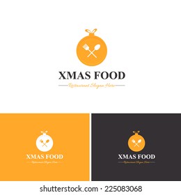 Christmas Ball Style Food and Drink Restaurant Vector Icons, Logos, Sign, Symbol Template