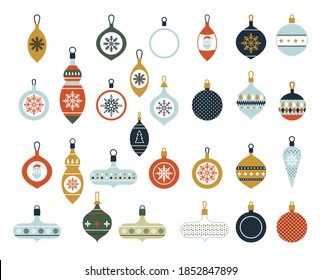 Christmas ball. Symbol of Happy New Year, Xmas holiday celebration, winter. Flat design for card Vector illustration. Decoration isolated elements. Hanging christmas balls.