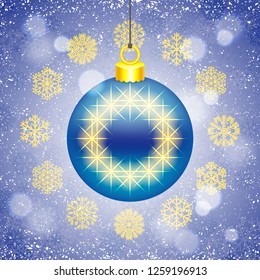 Christmas ball with symbolic of European Union on beautiful snowy background. Vector illustration for winter holiday greeting cards