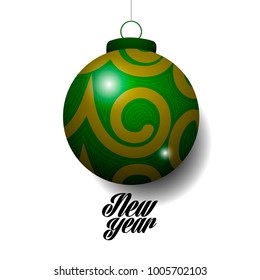 Christmas ball and text, New year vector illustration